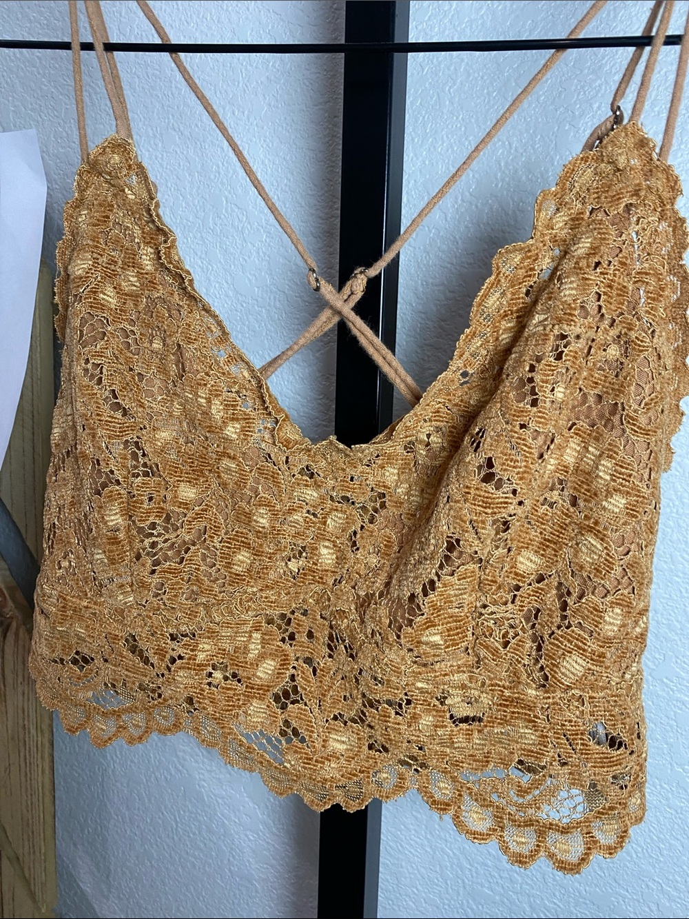 Free People Crochet Lace Bralette Top in Mustard 15-20ptp M 🍄🟫🌿🌵 - Picture 5 of 11